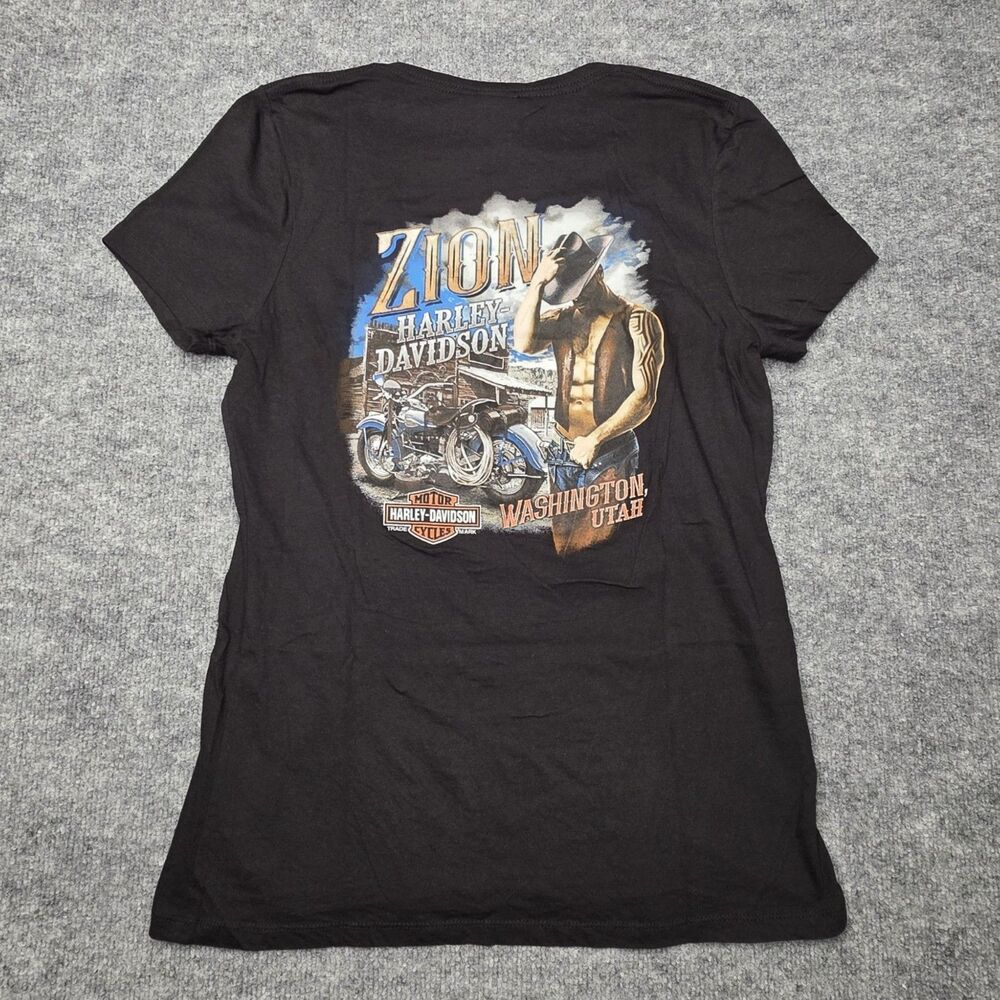 Harley-Davidson Zion Utah Shirt Women’s L Black V-Neck Graphic T-Shirt - Picture 2 of 11